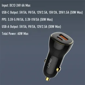 Ldnio C103 60W PD QC Super Fast Car Charger