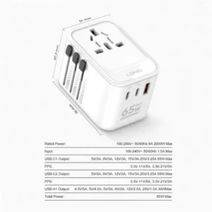 Ldnio Z6 3 USB Ports 65W GaN Universal All-In-One Travel Adapter