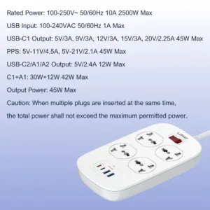 LDNIO SC4407C 45W 4Port Power Strip EU Plug (NEW EDITION)