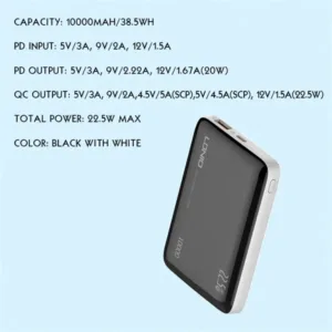 Ldnio PQ25 10000mAh 22.5W Fast charging Power Bank