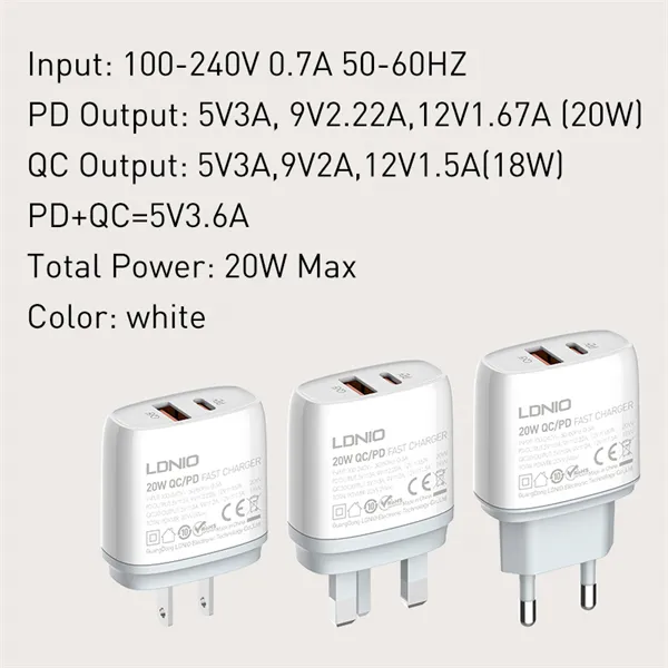 Ldnio Q229 20W PD+QC3.0 Fast Charger With Cable (6) Ldnio Q229 20W PD+QC3.0 Fast Charger With Cable