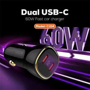 Ldnio C104 60W Dual PD Super Fast Car charger - Type C to C Cable