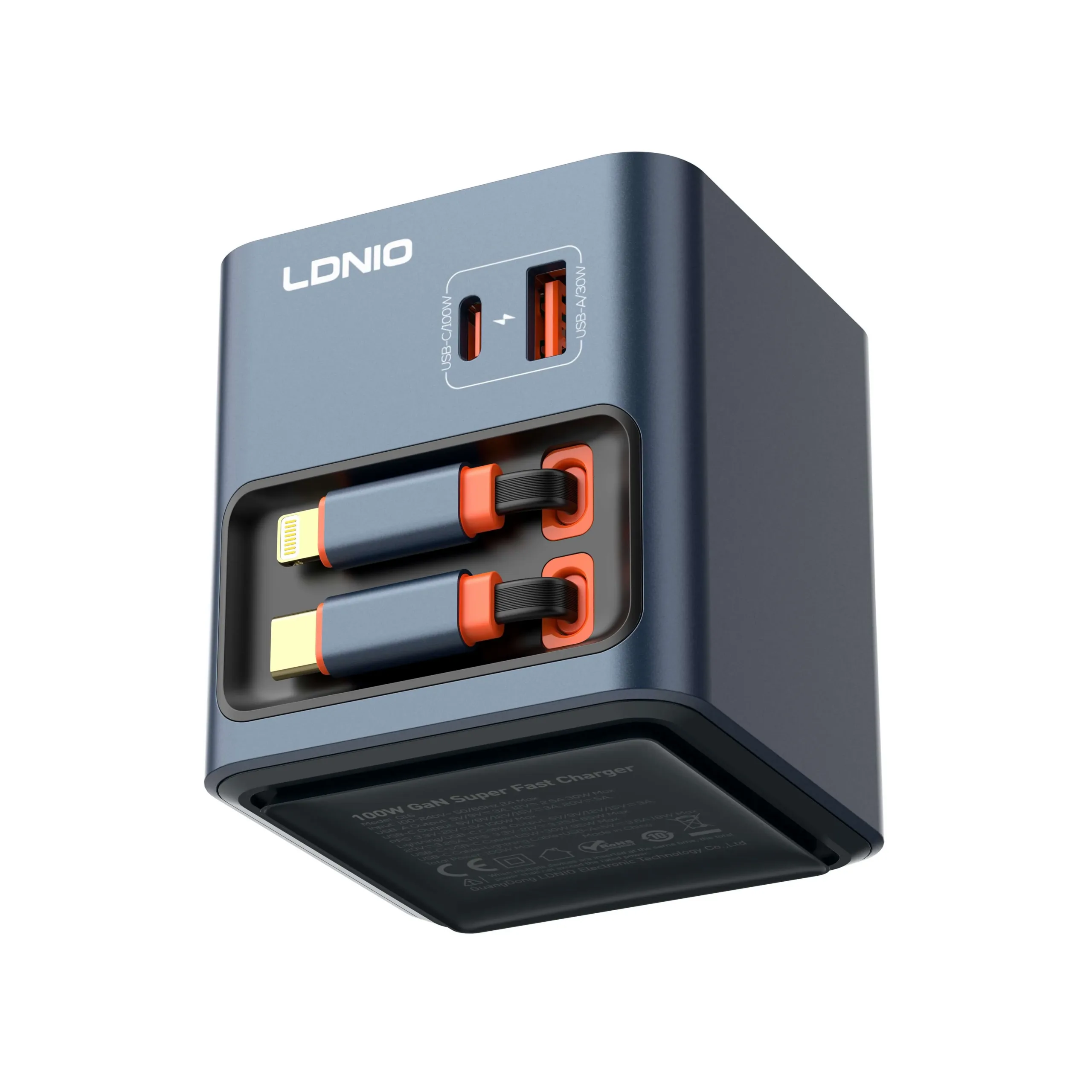 Ldnio Q16 100W gallium nitride charger, with extendable cable (2) Ldnio Q16 100W gallium nitride charger, with extendable cable